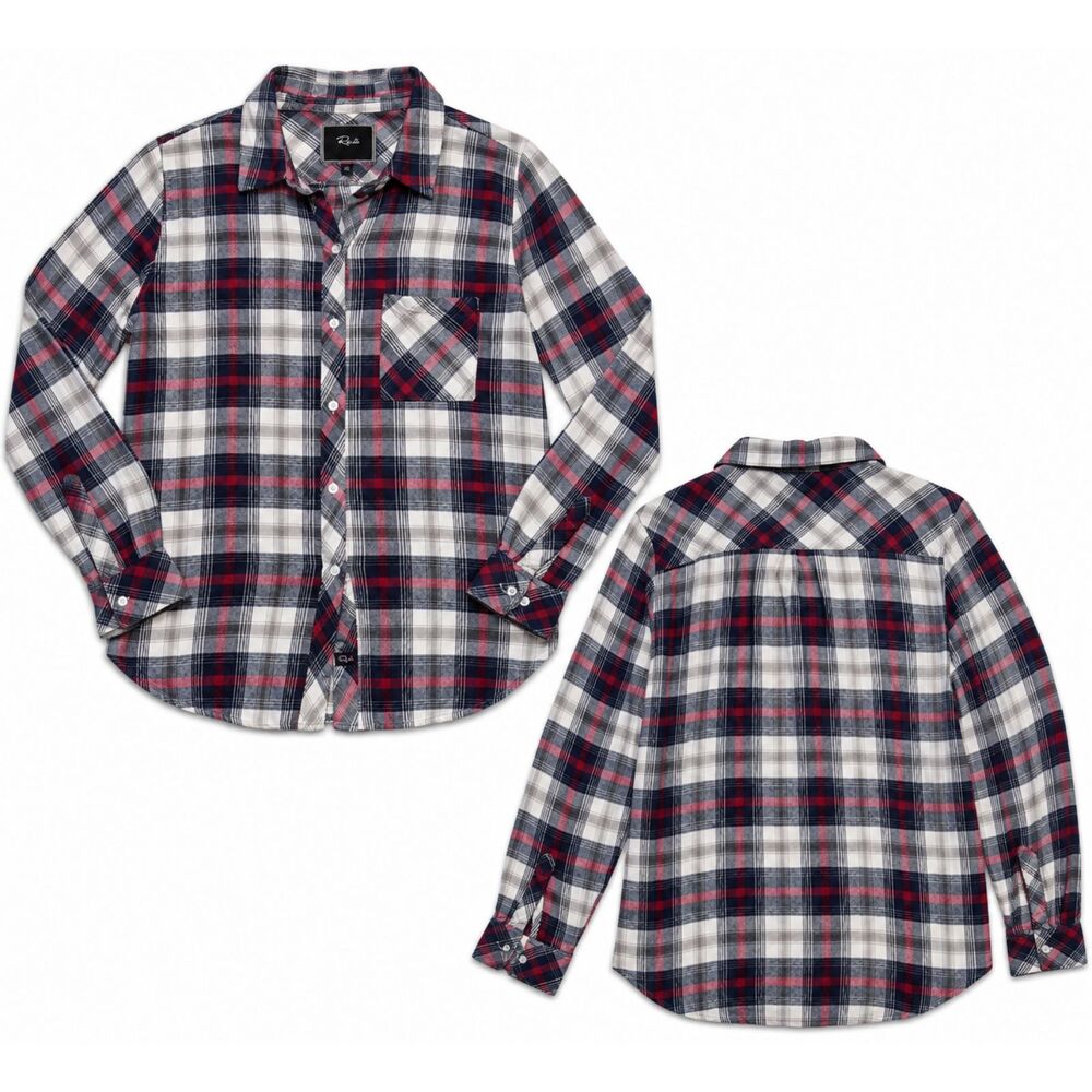 Rails Hunter Womens Medium Plaid Flannel Shirt Navy Red 100% Rayon Button Down